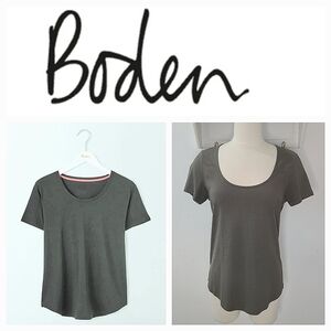 Boden Supersoft Short Sleeve Curved Hem Tee Shirt in Green Moss Sz 6